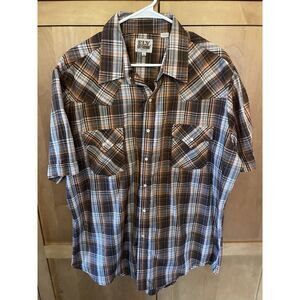 Men's L Tall Black Ely Cattleman Short Sleeve Pearl Snap Shirt